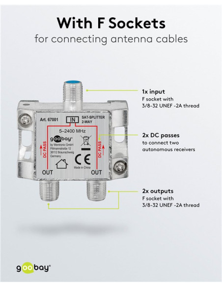 Splitter 2 vie per satellite 100 db