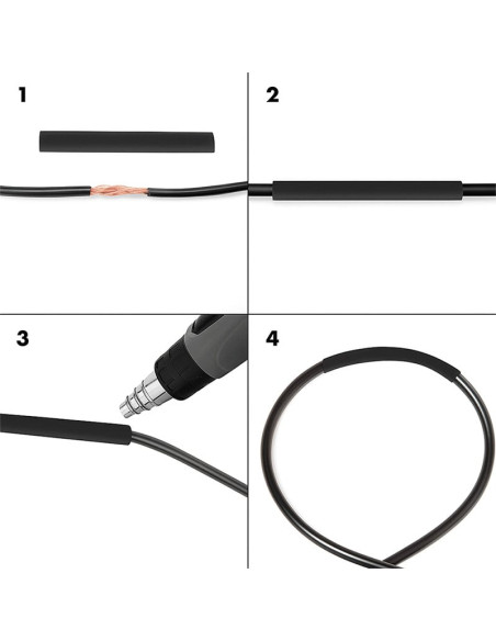 Set 300 Tubi Neri Guaina Termorestringente per Isolamento Cavi
