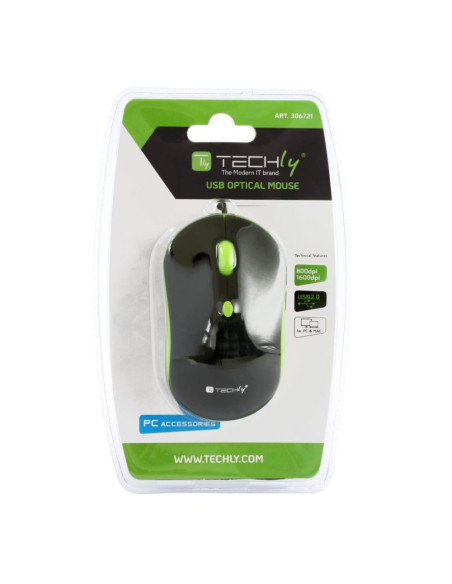 Mouse Ottico USB 1600 Dpi Nero/Verde
