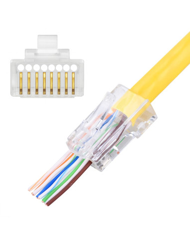Confezione 100 Plug modulari RJ45 Passanti Cat6 UTP