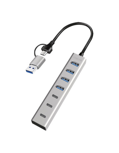 Hub USB 3.2 4 porte USB-A e 3 porte USB-C&trade Alluminio Silver