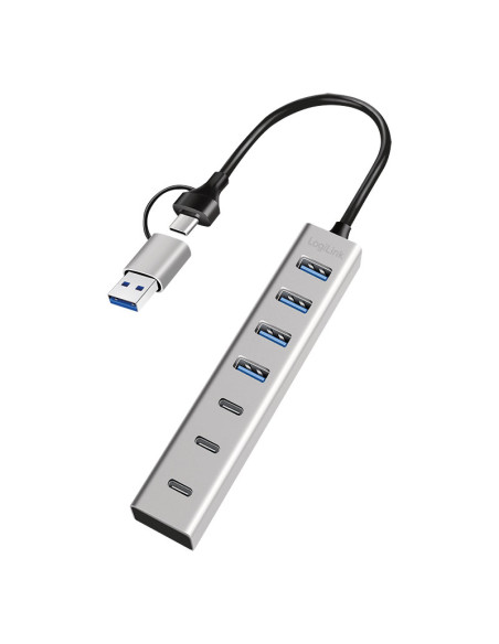 Hub USB 3.2 4 porte USB-A e 3 porte USB-C&trade Alluminio Silver
