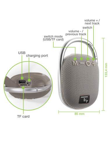 Mini Altoparlante Wireless BT V5.3 Speaker Luce LED Vivavoce TF USB Grigio
