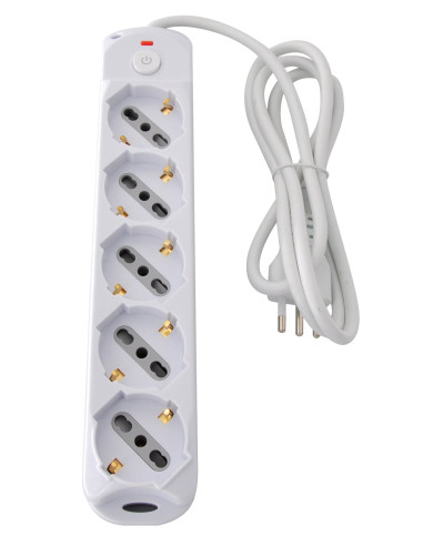 Presa Multipla a 5 Posti Italiana Bipasso/Schuko Spina 10A
