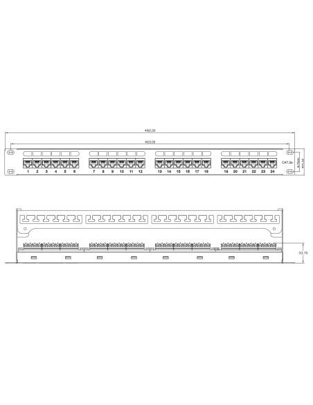 Pannello Patch UTP 24 Posti RJ45 Cat.6 con Barra Gestione Cavi