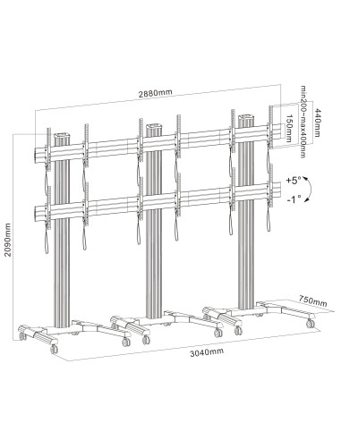 Supporto a Pavimento per 6 TV LCD/LED 22-55'' per Video Wall