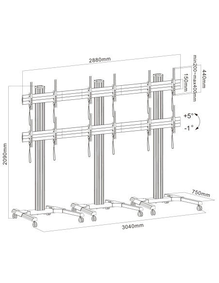 Supporto a Pavimento per 6 TV LCD/LED 22-55'' per Video Wall