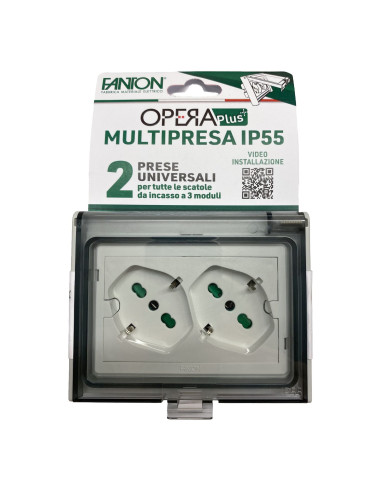 Multipresa Universale IP55 da Incasso con Doppia Presa Bipasso Italiana Schuko Precablata