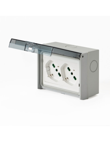 Multipresa Universale IP55 con Doppia Presa Bipasso Italiana Schuko con Scatola da Parete 3 Moduli