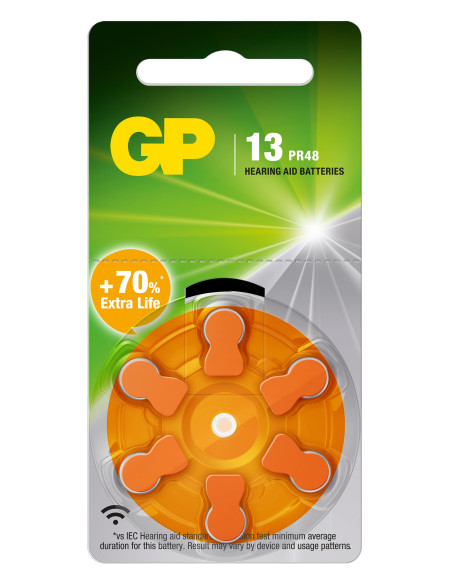 Blister 6 Batterie a Bottone PR48 ZA13 AC13 DA13 per Protesi Acustiche