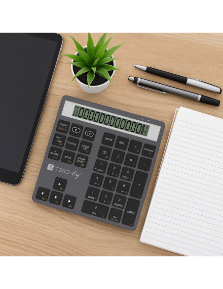 Tastierino Numerico BT V5.0 Wireless 2in1 con Calcolatrice Grigio Scuro
