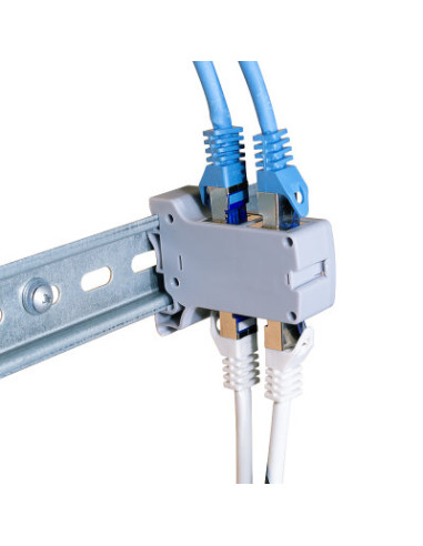 Adattatore per Guida DIN con 2 Accoppiatori Cat.6A RJ45 F/F