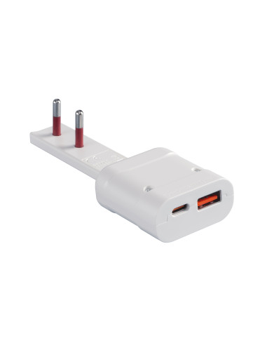 Spina Italiana Ultrapiatta USB tipo A e USB-C&trade 2P+T250V 10A 20W
