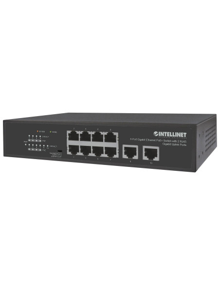 Switch Ethernet Gigabit 8 Porte PoE+ con 2 porte RJ45 Gigabit Uplink