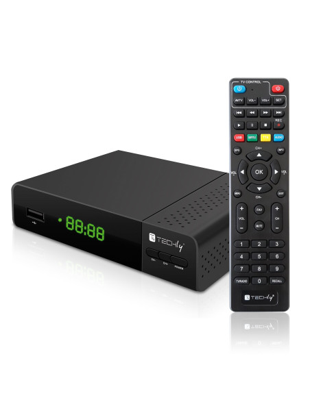 Decoder Ricevitore Digitale Terrestre DVB-T/T2 H.265 HEVC 10bit con Display e Telecomando Universale 2 in 1
