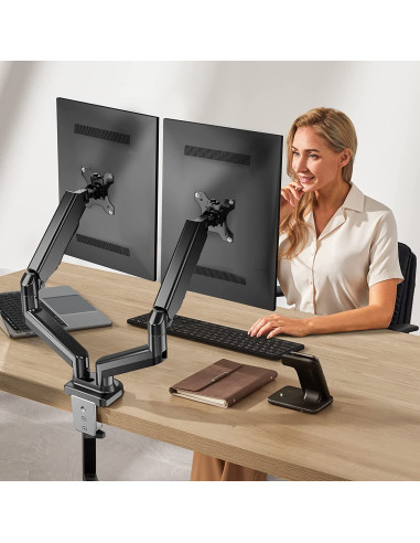 Supporto da Scrivania Doppio Monitor 17-32'' con Molla a Gas Nero