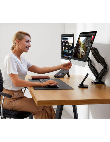 Supporto da Scrivania Doppio Monitor 17-32'' con Molla a Gas Nero