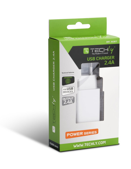 Caricatore Alimentatore USB-A da Muro 5V 2.4A per Smartphone o Tablet