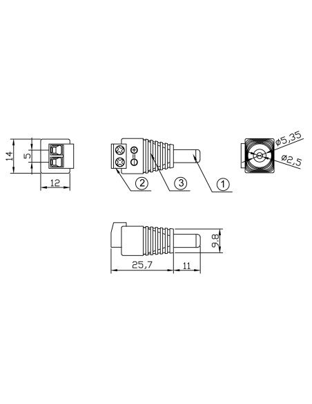 Adattatore Alimentazione Plug DC 2.5x5.5mm Maschio Terminal Block 2 pin