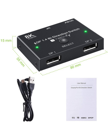 Switch Bidirezionale Convertitore Splitter DisplayPort 8K DP1.4 per Sorgenti Multiple e Display