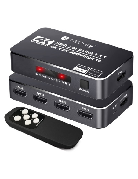Switch HDMI 2.0b 5in 1out 4K HDR HDCP2.2 con Telecomando