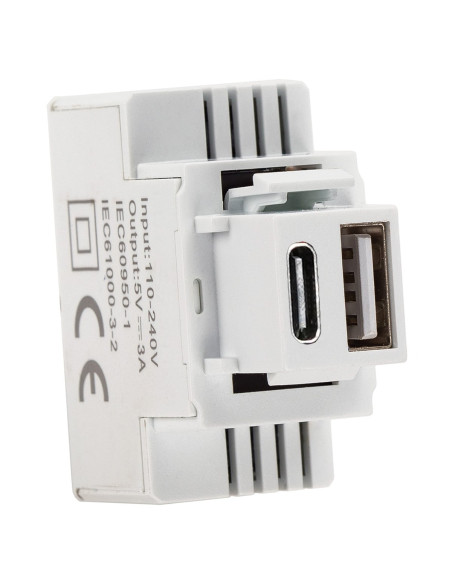 Alimentatore Compatto da Incasso Keystone USB-A e USB-C&trade 20W 5-12V Bianco