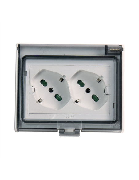 Multipresa Universale IP55 da Incasso con Doppia Presa Bipasso Italiana Schuko Precablata