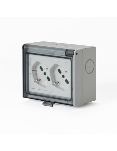 Multipresa Universale IP55 con Doppia Presa Bipasso Italiana Schuko con Scatola da Parete 3 Moduli