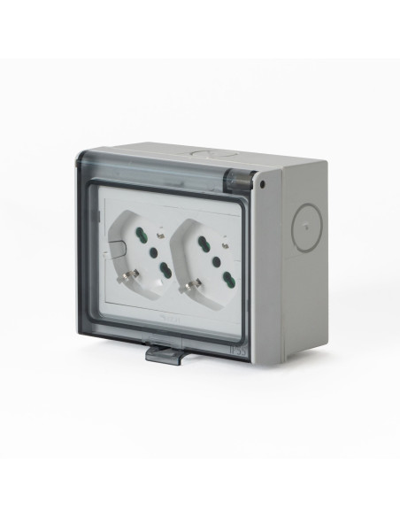 Multipresa Universale IP55 con Doppia Presa Bipasso Italiana Schuko con Scatola da Parete 3 Moduli