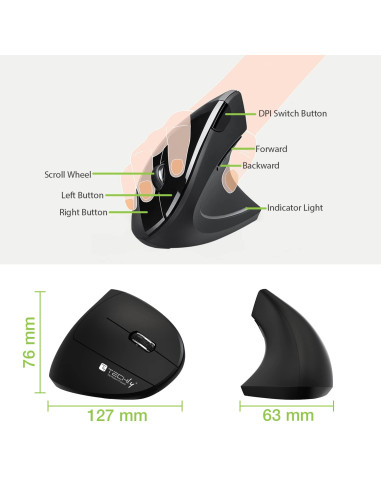 Mouse Verticale Ottico Wireless 1600 Dpi Ergonomico