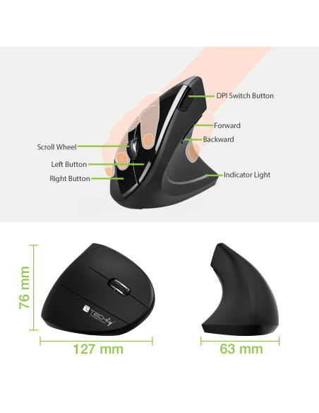 Mouse Verticale Ottico Wireless 1600 Dpi Ergonomico