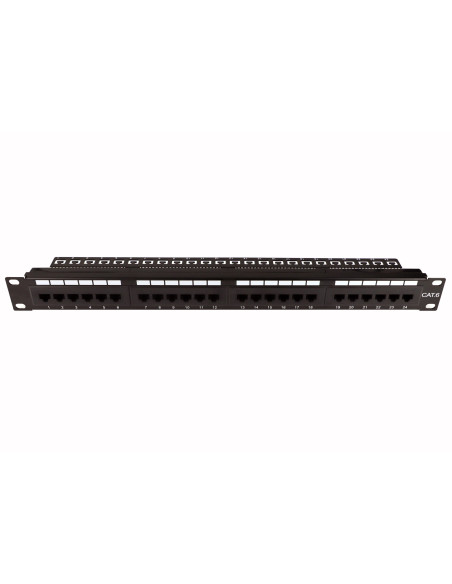Pannello Patch UTP 24 Posti Cat.6 1U con barra gestione cavi removibile Nero