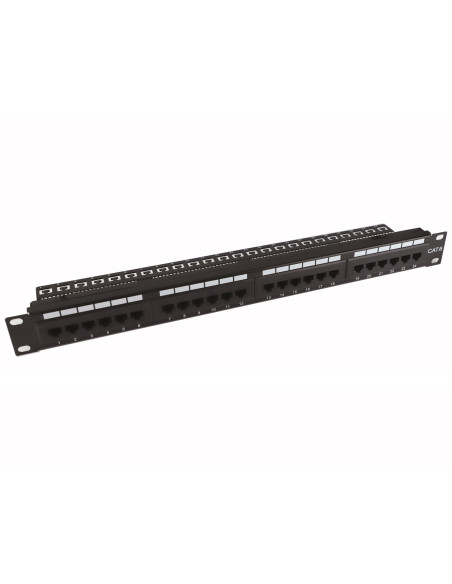 Pannello Patch UTP 24 Posti Cat.6 1U con barra gestione cavi removibile Nero