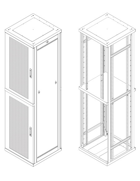 Armadio ETSI 21'' a 2 Sezioni 47 unit&agrave prof. 600 Porte Grigliate Grigio
