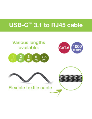 Cavo USB-C&trade Maschio a Ethernet RJ45 Maschio 5m