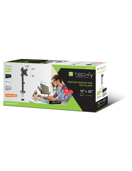 Supporto da Scrivania con Morsetto per Monitor 13-32'' Braccio Corto Inclinabile