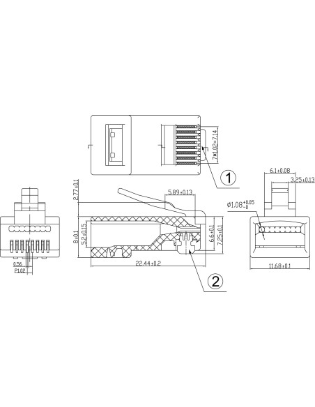 Confezione 100 Plug modulari RJ45 Passanti Cat6 UTP
