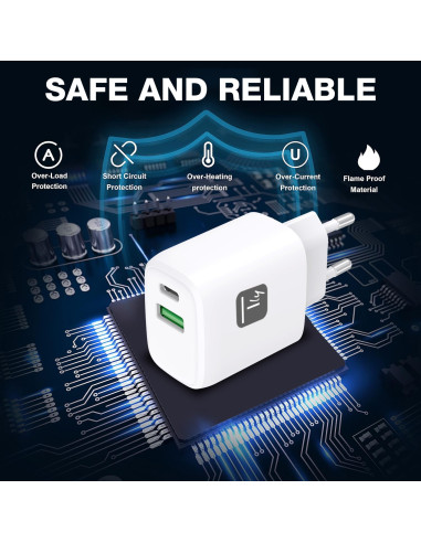 Caricatore Alimentatore GaN USB-C&trade 20W e USB-A 18W da Muro