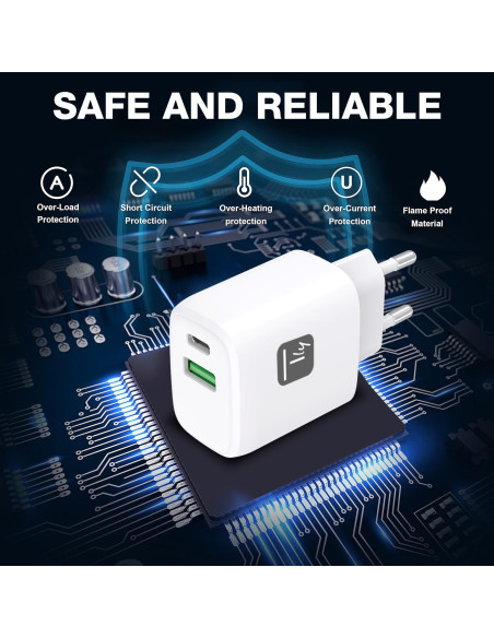 Caricatore Alimentatore GaN USB-C&trade 20W e USB-A 18W da Muro