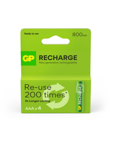 Blister 4 Batterie Ricaricabili AAA Mini Stilo 800 mAh GP ReCyko
