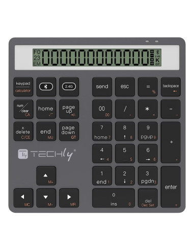 Tastierino Numerico BT V5.0 Wireless 2in1 con Calcolatrice Grigio Scuro