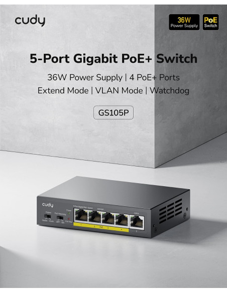 Switch Gigabit PoE+ a 5 porte