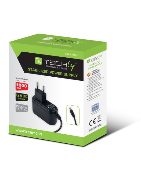 Alimentatore Universale Stabilizzato 12V 1000mA Plug 5.5 x 2.1 mm Nero
