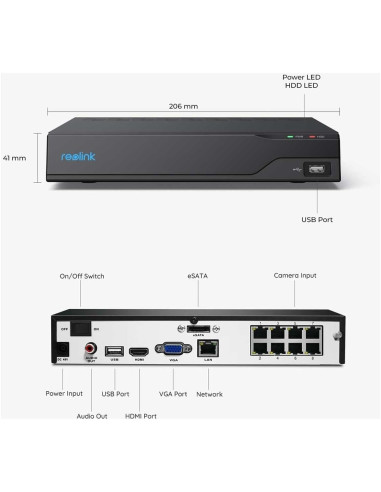 Videoregistratore NVR 4K PoE 8CH 2TB HDD con HDMI e VGA