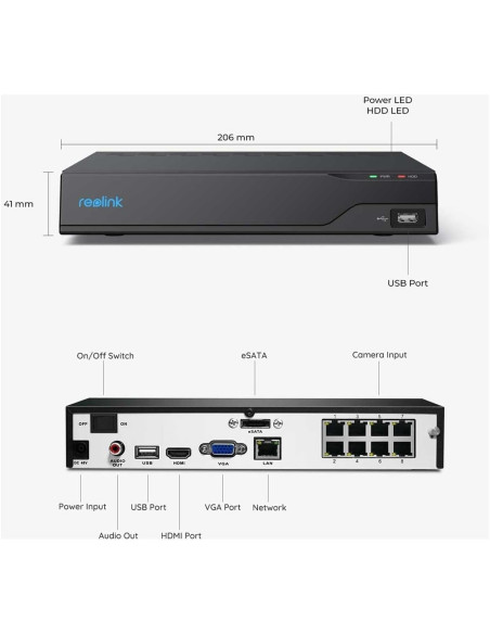 Videoregistratore NVR 4K PoE 8CH 2TB HDD con HDMI e VGA