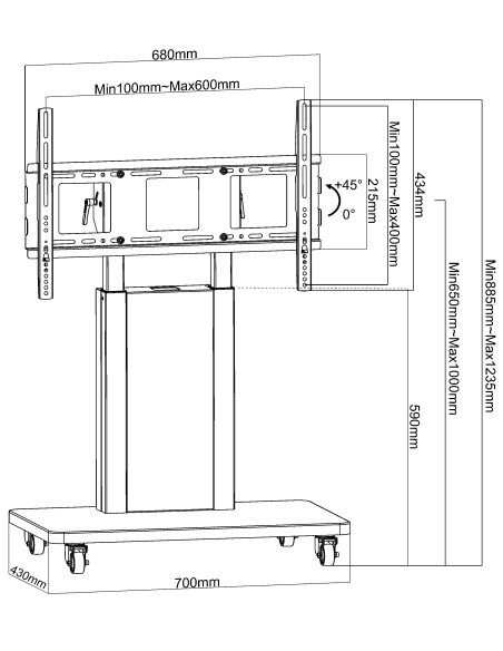 Trolley da Pavimento con Mensola per TV LCD/LED/Plasma 32-70''