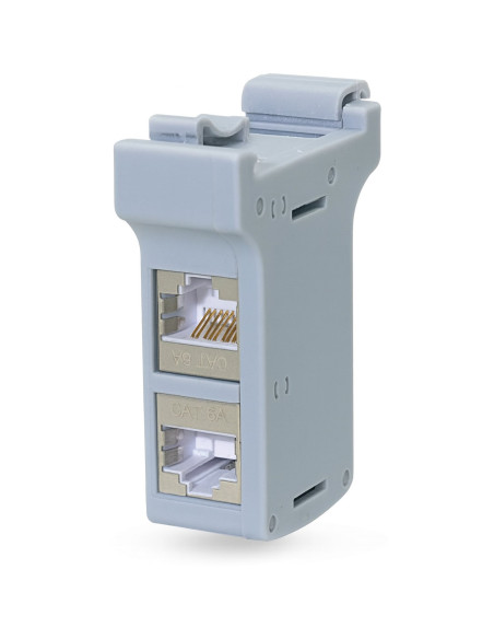 Adattatore per Guida DIN con 2 Accoppiatori Cat.6A RJ45 F/F