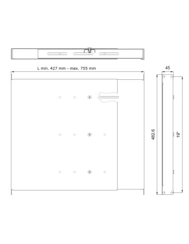 Mensola estensibile per Rack 19'' 1U Grigio 4 punti