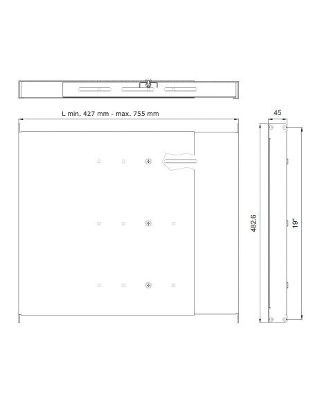 Mensola estensibile per Rack 19'' 1U Grigio 4 punti