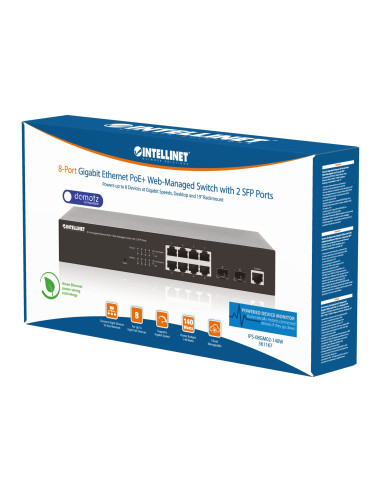 Switch Gigabit Ethernet 8 Porte PoE+ Web-Managed con 2 porte SFP